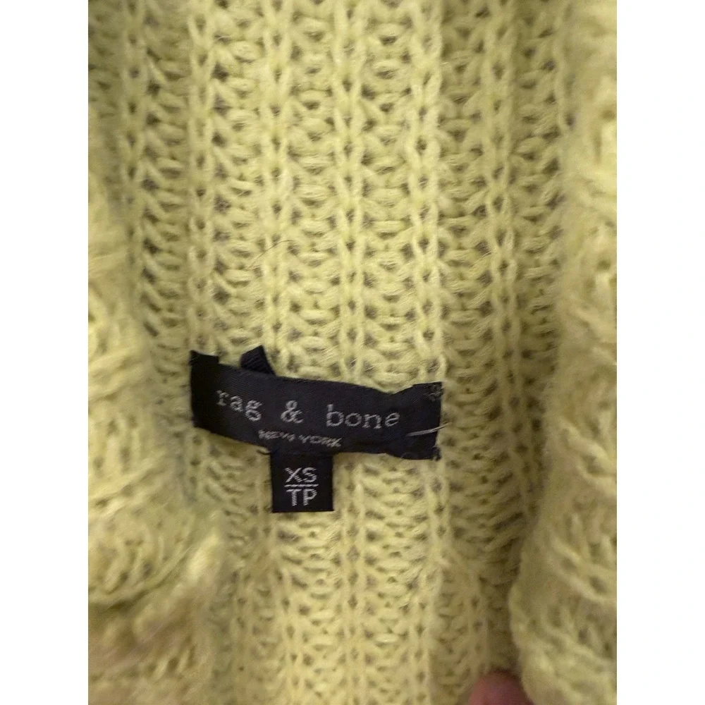 Rag & Bone Womens Joseph Turtleneck Sweater Ribbed Lime Green Oversized Wool XS